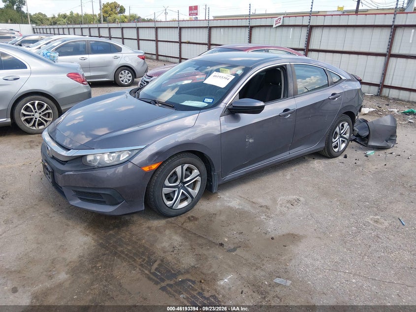 2017 Honda Civic Lx, Rear, IAAI, VIN 19XFC2F58HE069375 — photo 2