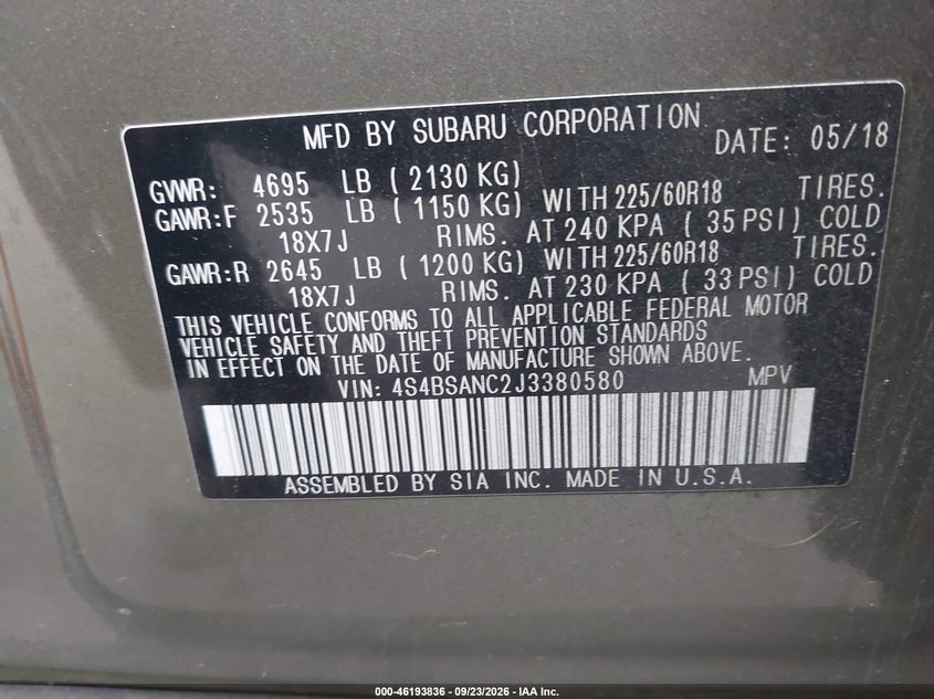 2018 SUBARU OUTBACK 2.5I LIMITED · Фото 9