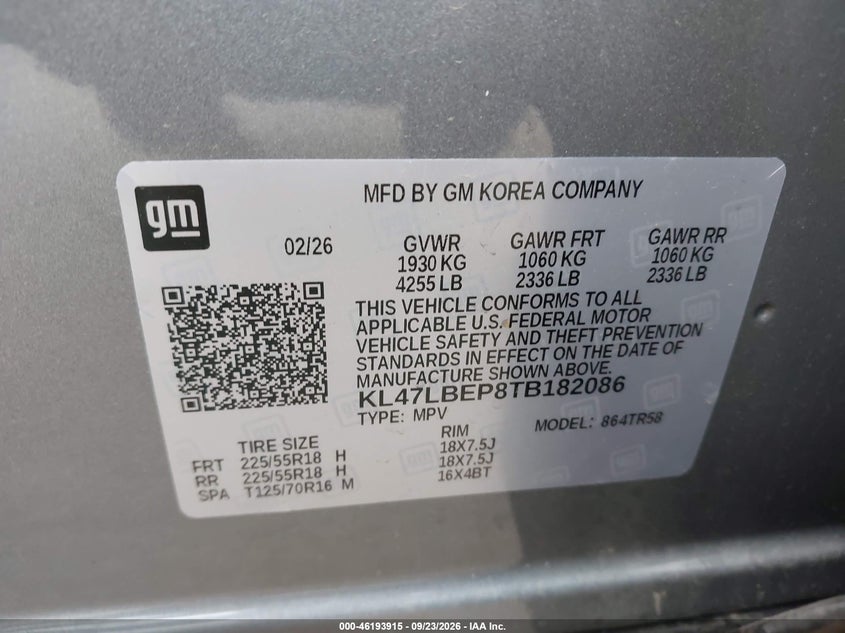 BUICK ENVISTA 2026 VIN KL47LBEP8TB182086