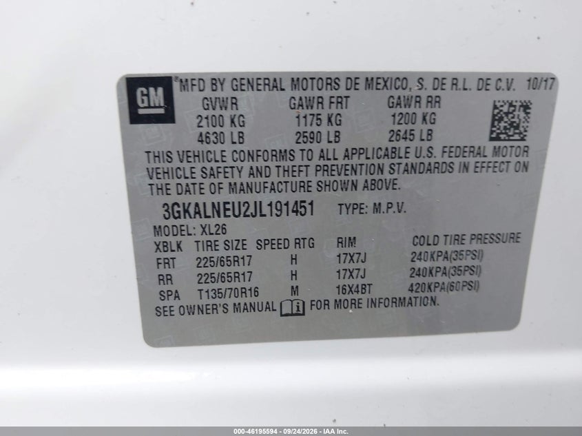 GMC TERRAIN 2018 VIN 3GKALNEU2JL191451