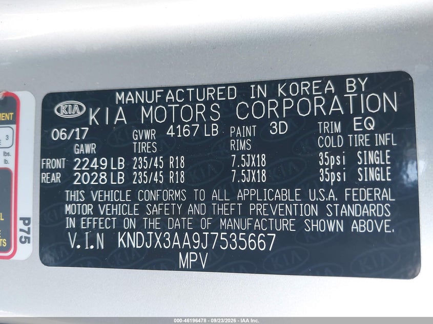 KIA SOUL 2018 VIN KNDJX3AA9J7535667
