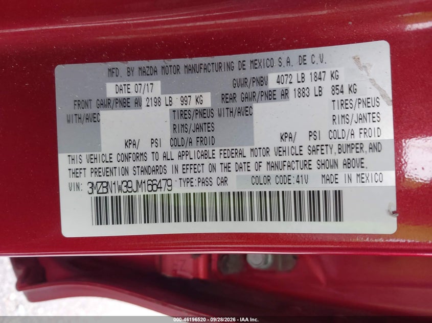 MAZDA MAZDA3 2018 VIN 3MZBN1W39JM166479