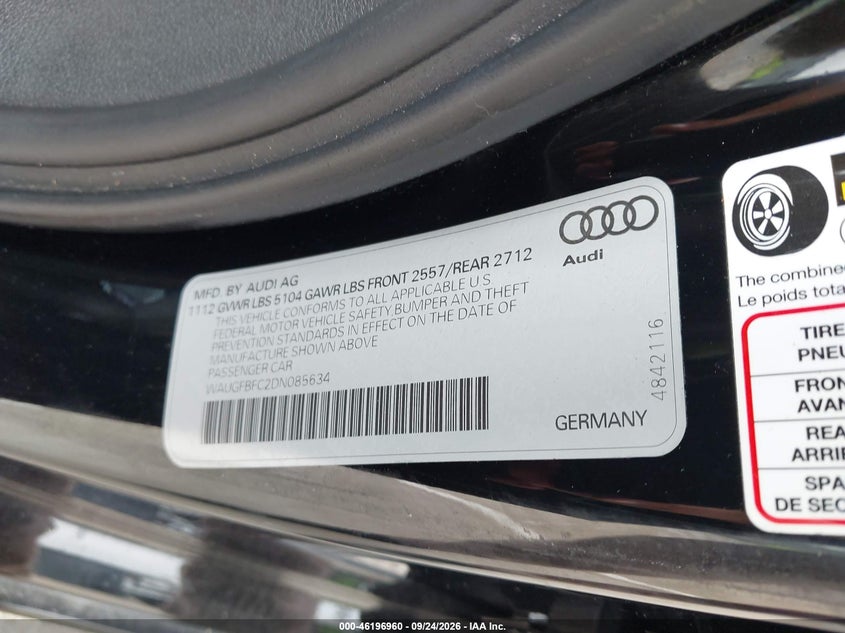 AUDI A6 2013 VIN WAUGFBFC2DN085634