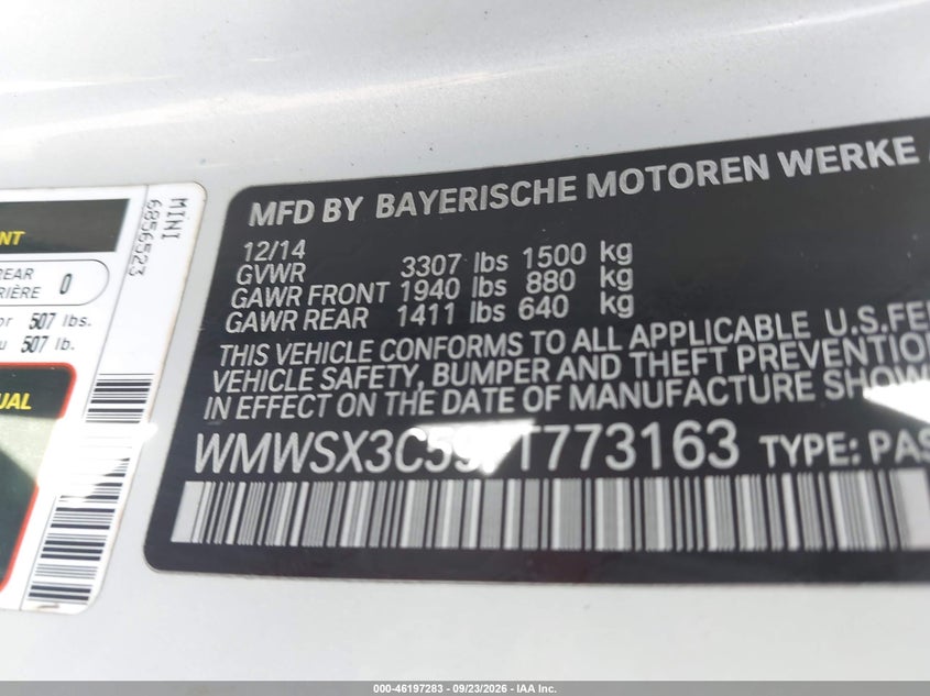 MINI COUPE 2015 VIN WMWSX3C59FT773163