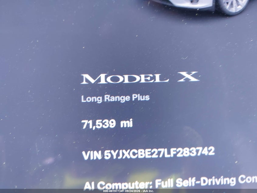 TESLA MODELO X 2020 VIN 5YJXCBE27LF283742