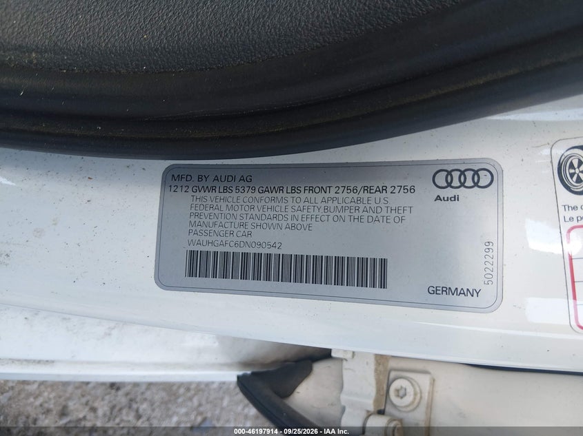 AUDI A6 2013 VIN WAUHGAFC6DN090542