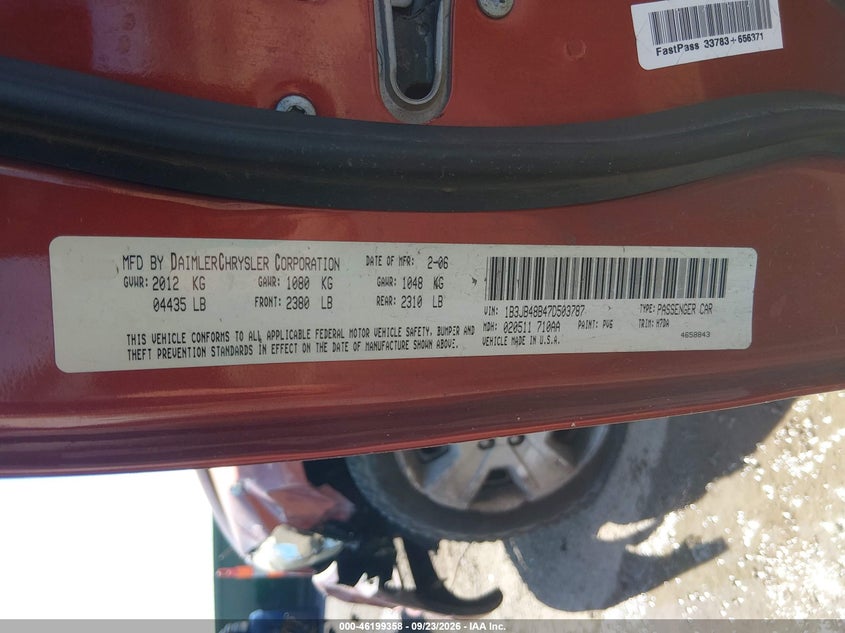 DODGE CALIBER 2007 VIN 1B3JB48B47D503787