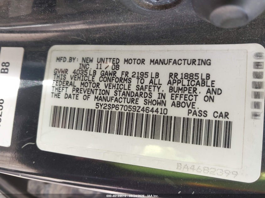 PONTIAC VIBE 2009 VIN 5Y2SP67059Z464410