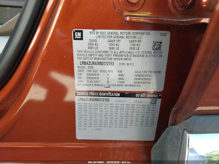 BUICK ENVISION 2021 VIN LRBAZLR40MD072783