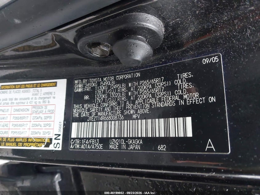 TOYOTA 4RUNNER 2006 VIN JTEZT14R668008736