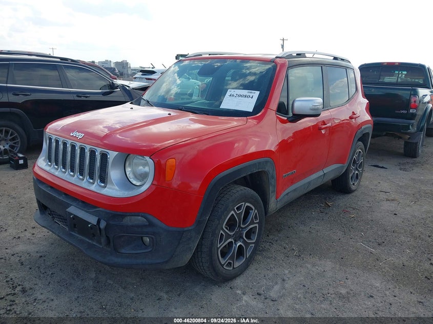 Vin: zaccjbdt5gpd07081, lot: 46700716, jeep renegade limited 20162