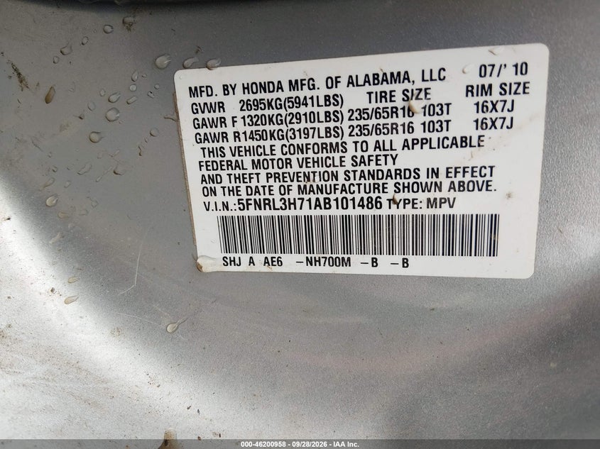 2010 HONDA ODYSSEY EX-L · Фото 9
