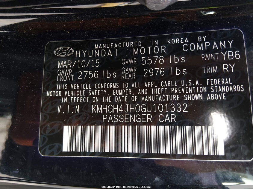 HYUNDAI EQUUS 2016 VIN KMHGH4JH0GU101332
