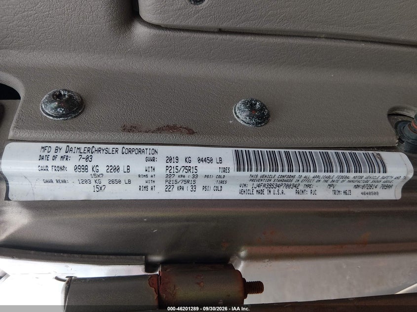 JEEP WRANGLER 2004 VIN 1J4FA39S34P700342