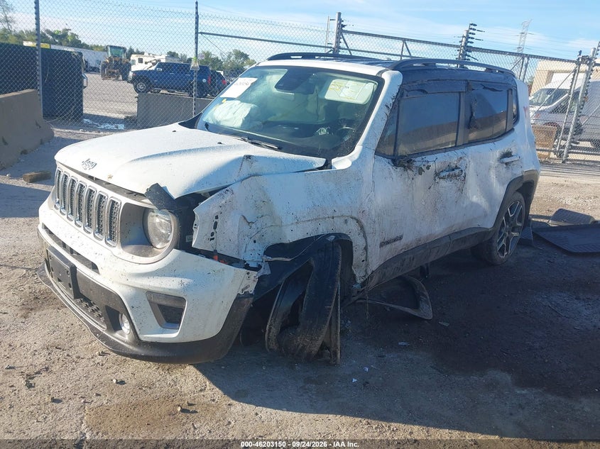 Vin: zacnjbd10lpl91650, lot: 46703062, jeep renegado limited 4x4 20202