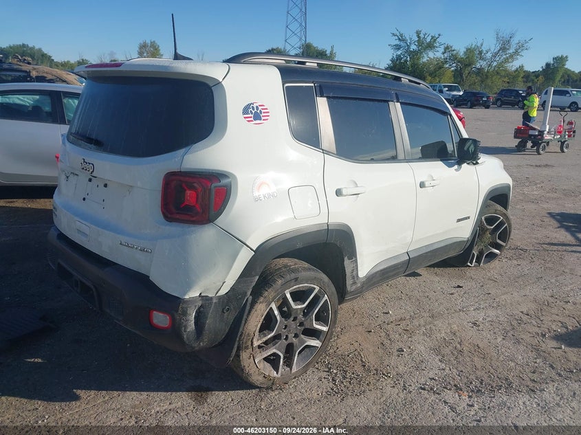 Vin: zacnjbd10lpl91650, lot: 46703062, jeep renegado limited 4x4 20204
