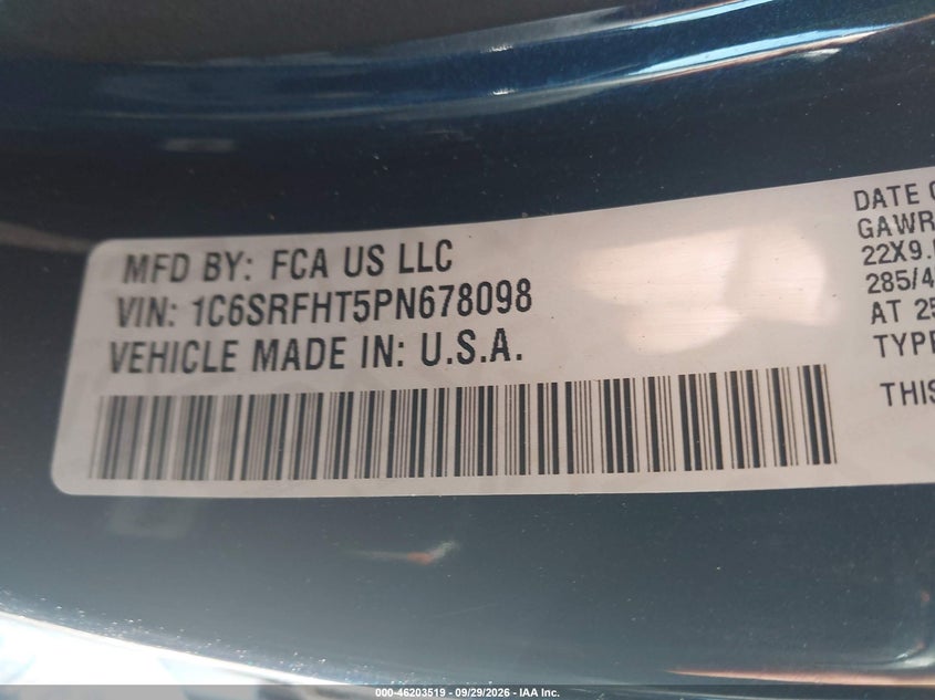 RAM 1500 2023 VIN 1C6SRFHT5PN678098