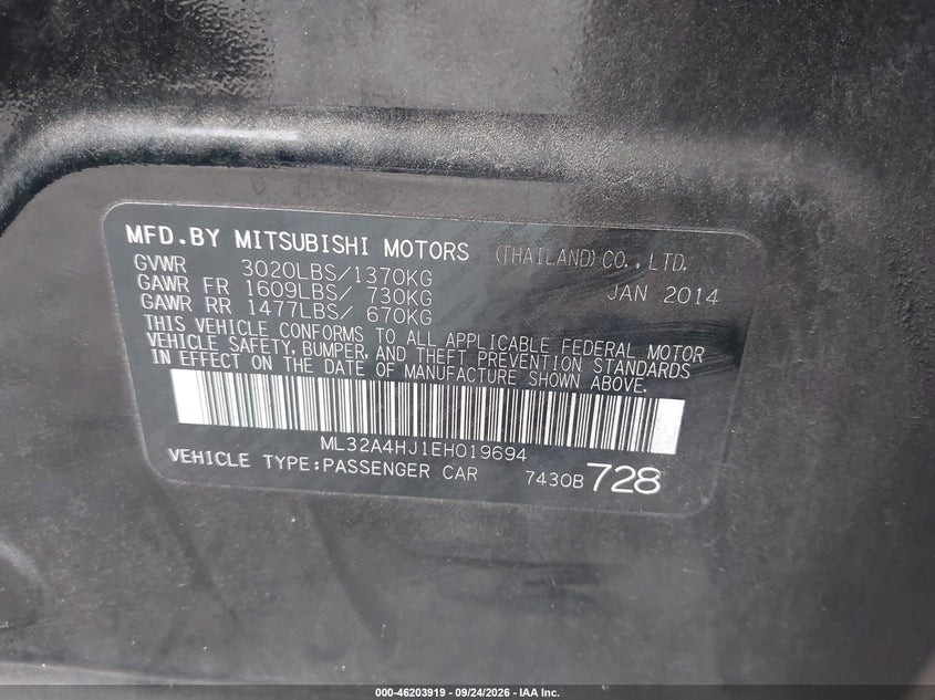 2014 MITSUBISHI MIRAGE ES · Фото 9