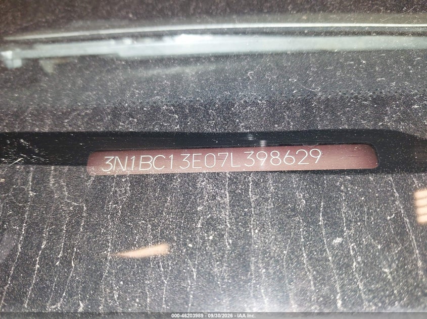NISSAN VERSA 2007 VIN 3N1BC13E07L398629