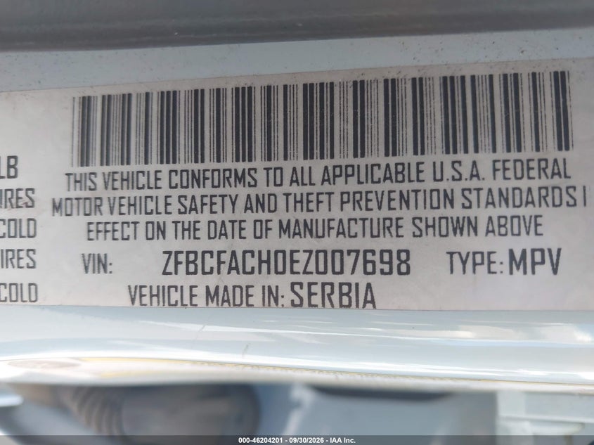 FIAT 500L 2014 VIN ZFBCFACH0EZ007698