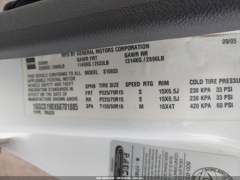 ISUZU I-280 2006 VIN 1GGCS198X68701885