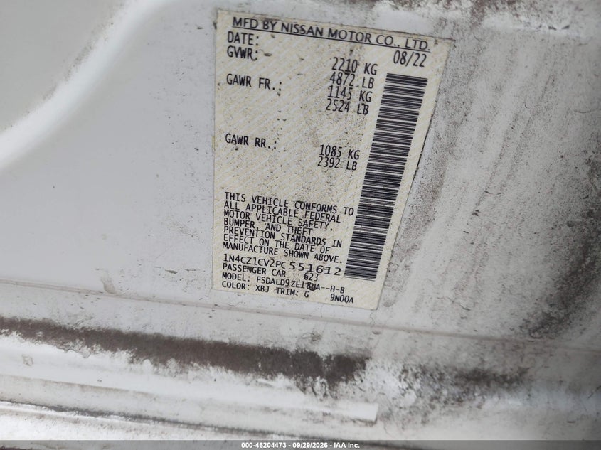 NISSAN LEAF 2023 VIN 1N4CZ1CV2PC551612