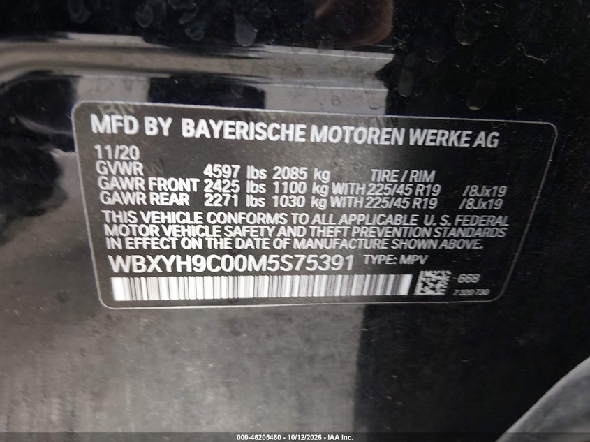 BMW X2 2021 VIN WBXYH9C00M5S75391
