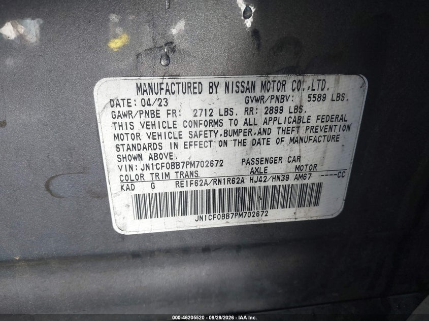 NISSAN ARIYA 2023 VIN JN1CF0BB7PM702672