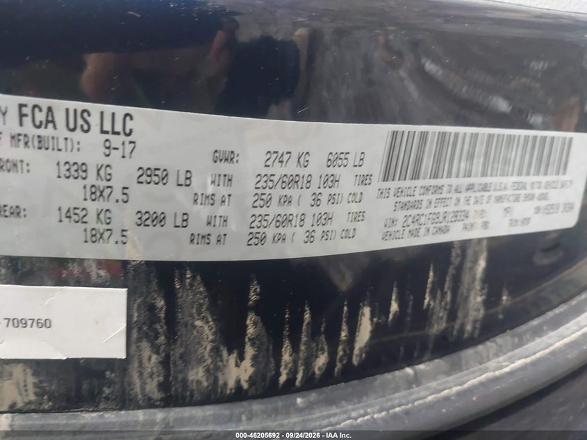 CHRYSLER PACIFICA 2018 VIN 2C4RC1FG9JR128334