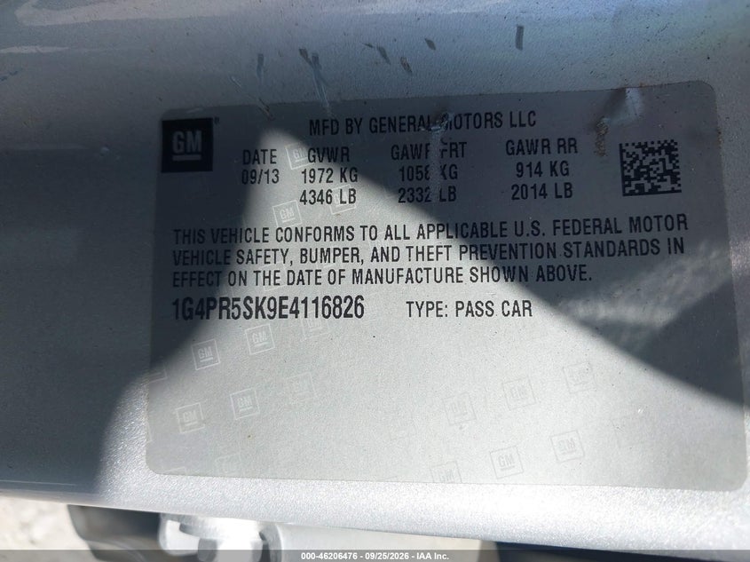 BUICK VERANO 2014 VIN 1G4PR5SK9E4116826
