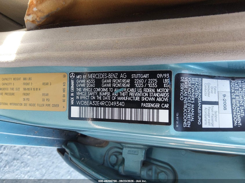 MERCEDES-BENZ E 1994 VIN WDBEA32E4RC049340