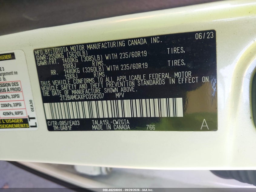 LEXUS RX 350 2023 VIN 2T2BAMCAXPC028207