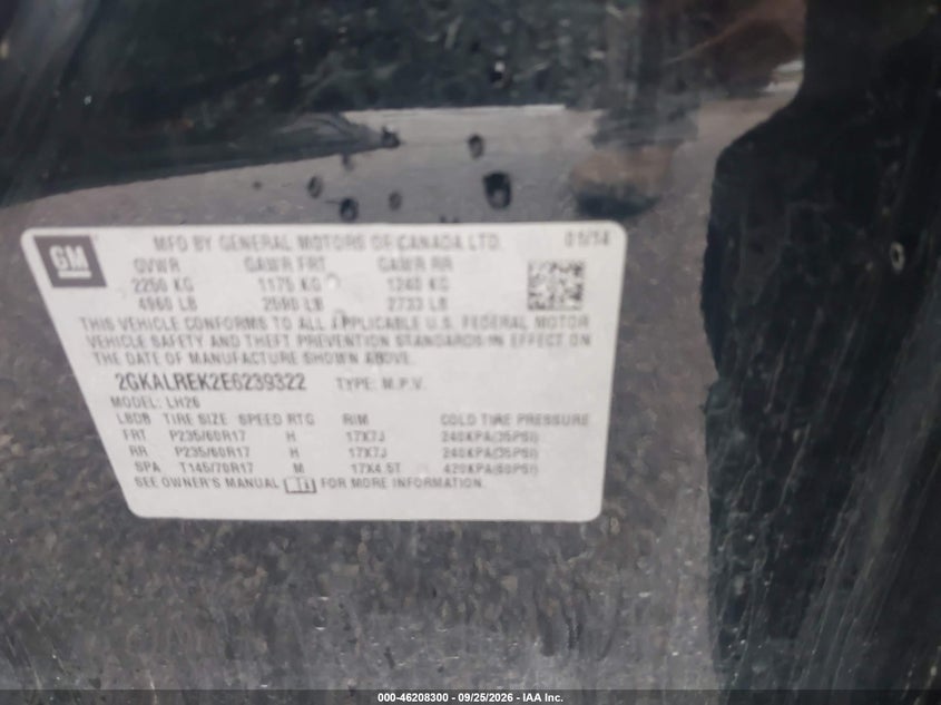 GMC TERRAIN 2014 VIN 2GKALREK2E6239322