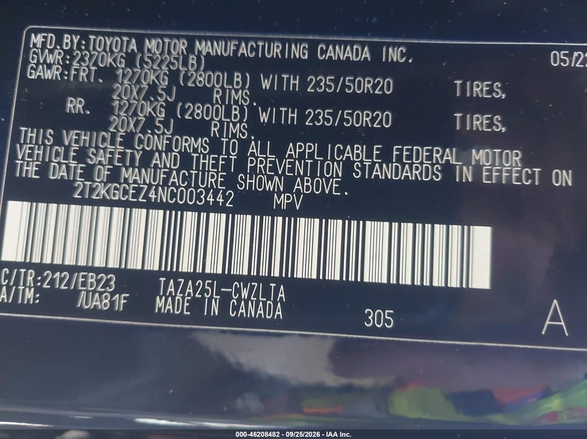 LEXUS NX 350 2022 VIN 2T2KGCEZ4NC003442