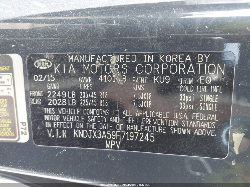 KIA SOUL 2015 VIN KNDJX3A59F7197245