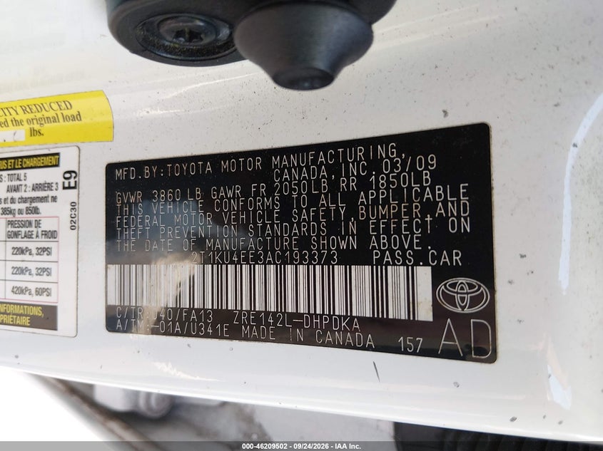 TOYOTA MATRIX 2010 VIN 2T1KU4EE3AC193373