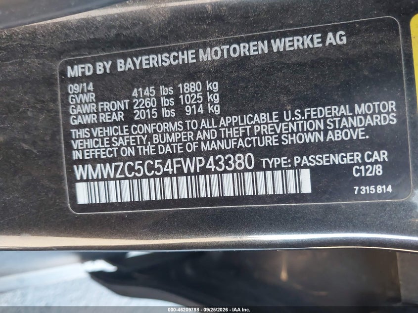 MINI COOPER COUNTRYMAN 2015 VIN WMWZC5C54FWP43380