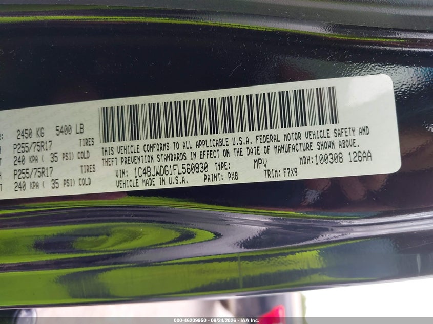 JEEP WRANGLER UNLIMITED 2015 VIN 1C4BJWDG1FL560830