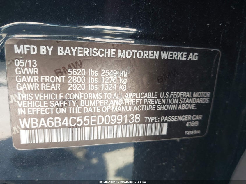 BMW 650I GRAN COUPE 2014 VIN WBA6B4C55ED099138