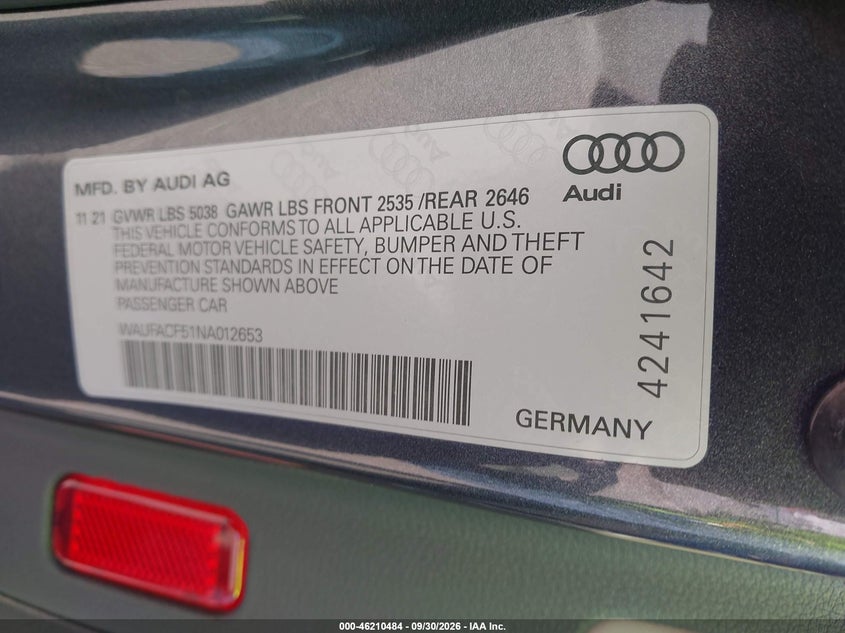 AUDI A5 SPORTBACK 2022 VIN WAUFACF51NA012653