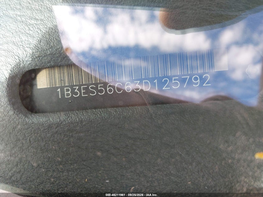DODGE NEON 2003 VIN 1B3ES56C63D125792