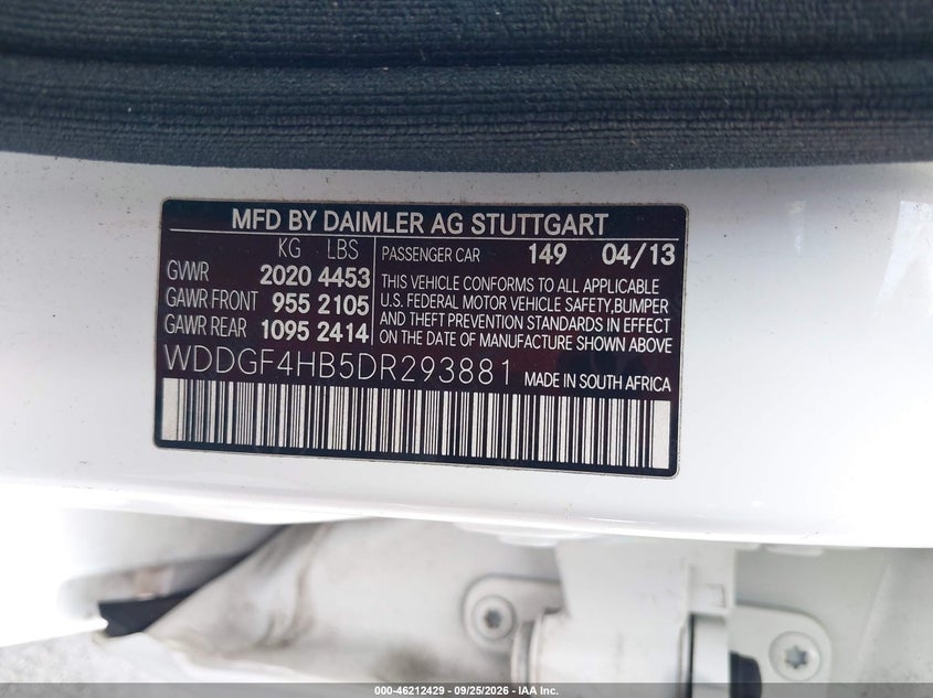 MERCEDES-BENZ C 250 2013 VIN WDDGF4HB5DR293881