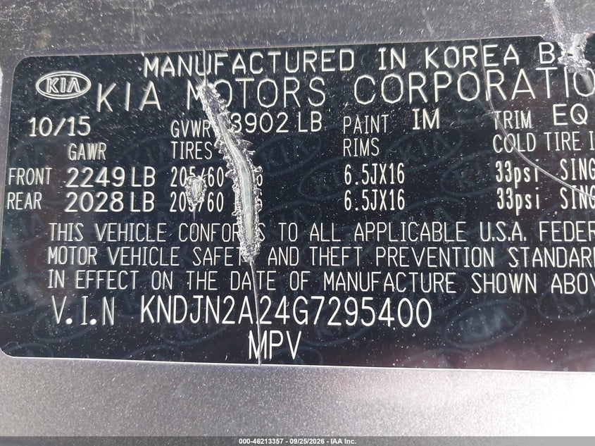 KIA SOUL 2016 VIN KNDJN2A24G7295400