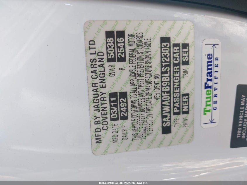 JAGUAR XF 2011 VIN SAJWA0FB9BLS12303