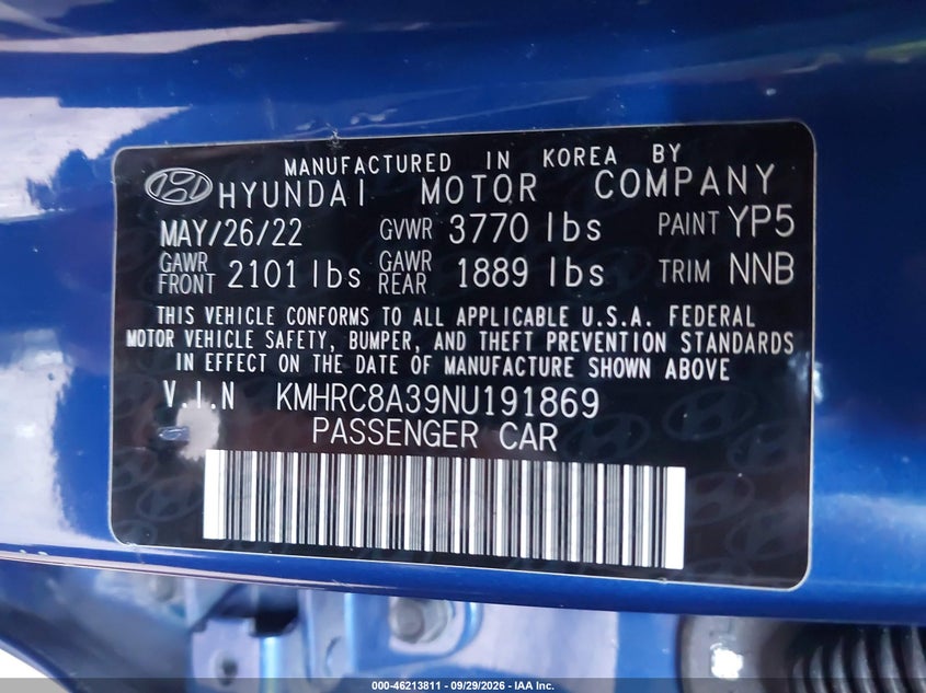 HYUNDAI VENUE 2022 VIN KMHRC8A39NU191869