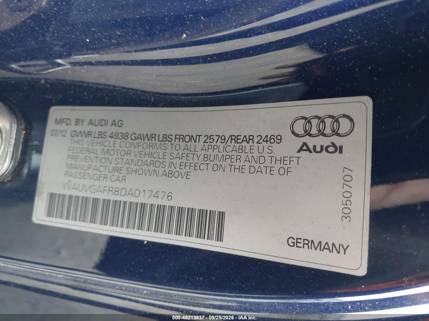 AUDI S5 2013 VIN WAUVGAFR8DA017476