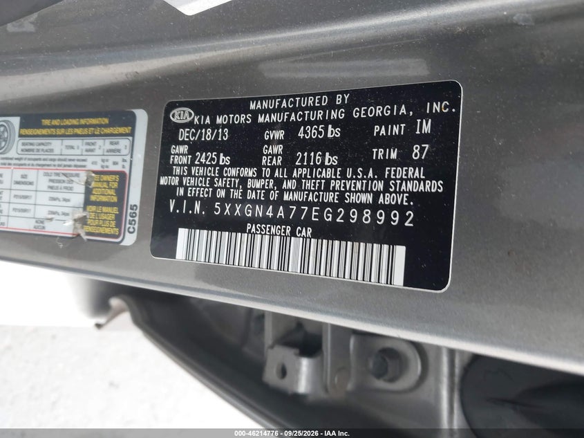 KIA OPTIMA 2014 VIN 5XXGN4A77EG298992