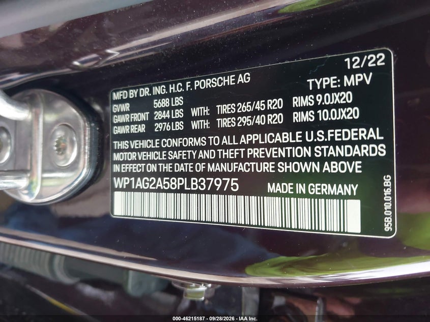 PORSCHE MACAN 2023 VIN WP1AG2A58PLB37975