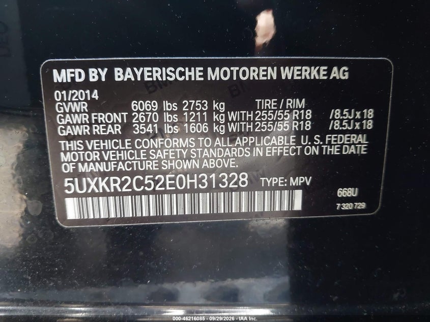 BMW X5 2014 VIN 5UXKR2C52E0H31328