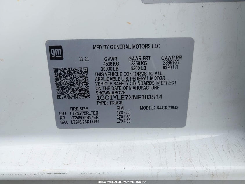 CHEVROLET SILVERADO 2500HD 2022 VIN 1GC1YLE7XNF183514